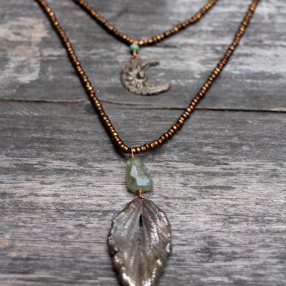 SOLD🍄Handmade Multi-Layer Moon Leaf Boho Necklace - Picture 2 of 5